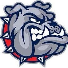 New Waverly Bulldogs mascot logo — fierce grey bulldog with a spiked red collar